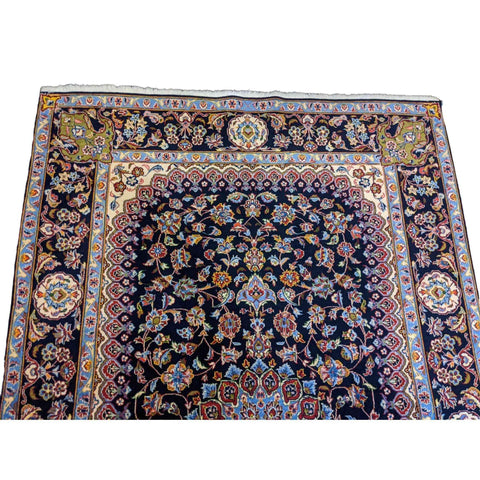 227 x 140 cm Fine Kashan Traditional Blue Rug - Rugmaster
