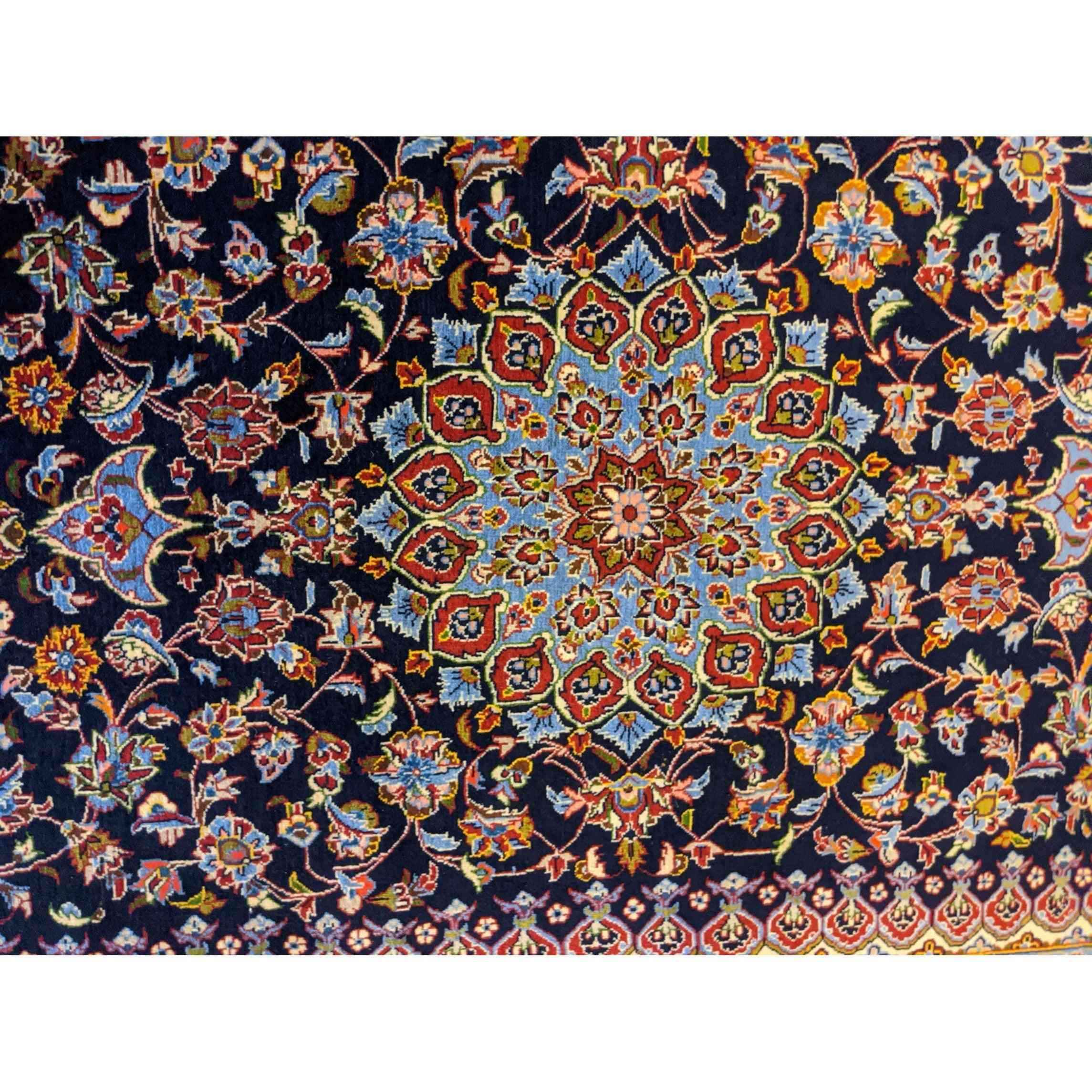 227 x 140 cm Fine Kashan Traditional Blue Rug - Rugmaster