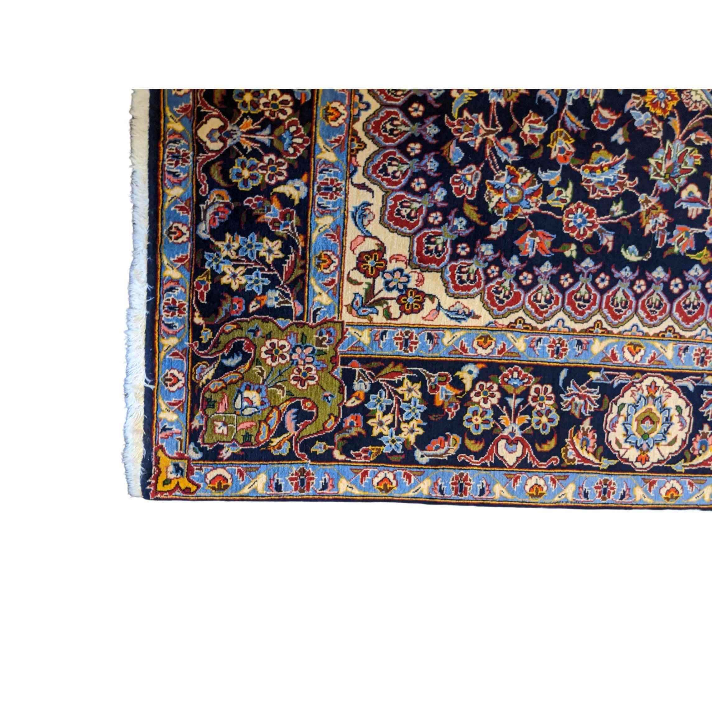 227 x 140 cm Fine Kashan Traditional Blue Rug - Rugmaster