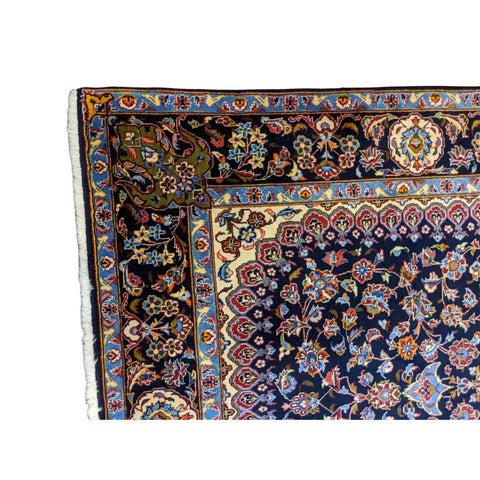 227 x 140 cm Fine Kashan Traditional Blue Rug - Rugmaster
