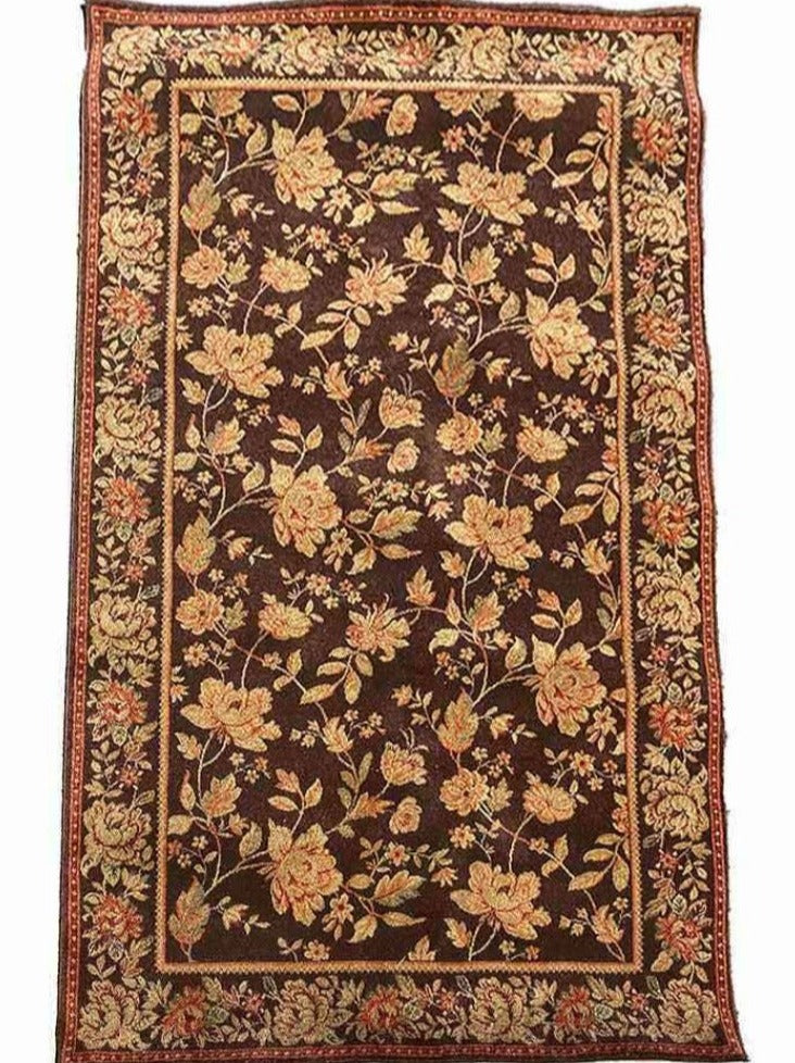 230 x 160 cm Powerloom kashan Traditional Brown Rug - Rugoutlet