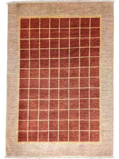 231 x 171 cm Modern Handmade Natural dye check design Red Rug - Rugmaster