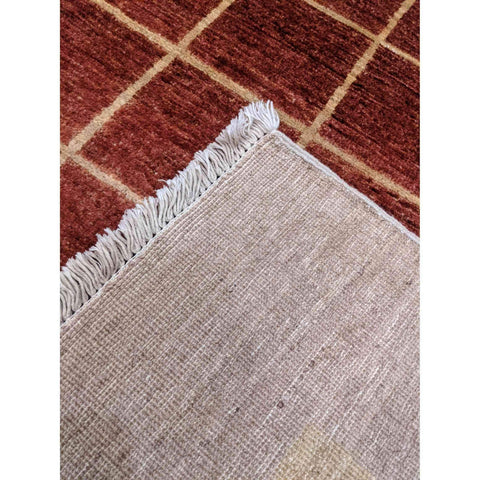 231 x 171 cm Modern Handmade Natural dye check design Red Rug - Rugmaster