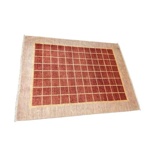 231 x 171 cm Modern Handmade Natural dye check design Red Rug - Rugmaster