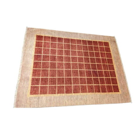 231 x 171 cm Modern Handmade Natural dye check design Red Rug - Rugmaster