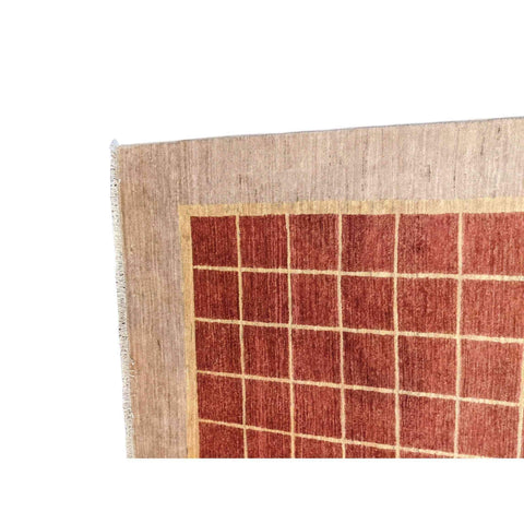 231 x 171 cm Modern Handmade Natural dye check design Red Rug - Rugmaster