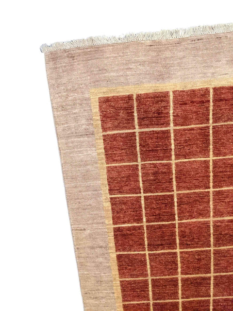 231 x 171 cm Modern Handmade Natural dye check design Red Rug - Rugmaster