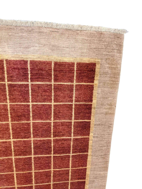 231 x 171 cm Modern Handmade Natural dye check design Red Rug - Rugmaster