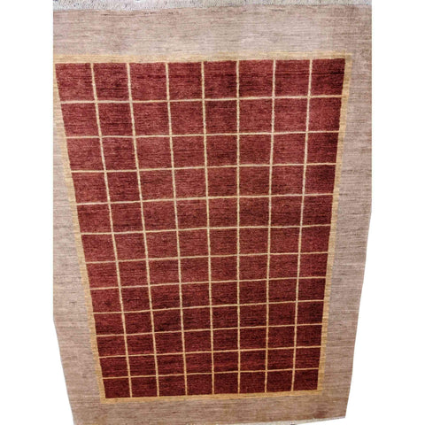 231 x 171 cm Modern Handmade Natural dye check design Red Rug - Rugmaster