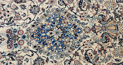 236 x 154 cm Persian Isfahan Floral Handmade Ivory Rug - Rugoutlet