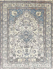236 x 154 cm Persian Isfahan Floral Handmade Beige Rug - Rugmaster