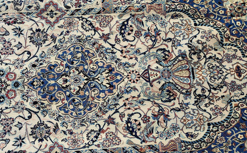 236 x 154 cm Persian Isfahan Floral Handmade Ivory Rug - Rugoutlet