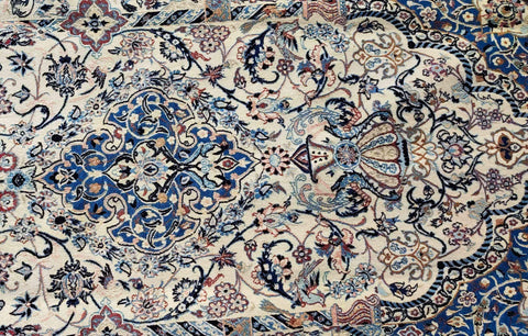 236 x 154 cm Persian Isfahan Floral Handmade Ivory Rug - Rugoutlet