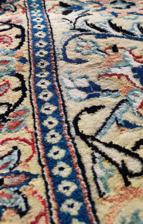 236 x 154 cm Persian Isfahan Floral Handmade Ivory Rug - Rugoutlet