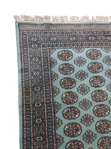 237 x 156 cm Bukhara Blue Pakistani Traditional Blue Rug - Rugmaster