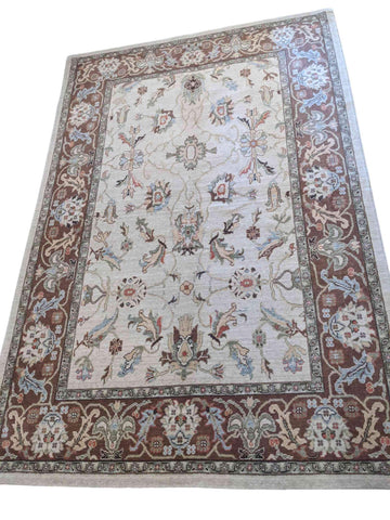 240 x 153 cm Powerloom Traditional Beige Rug - Rugmaster