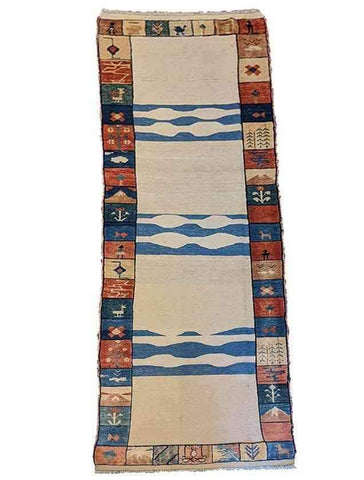240 x 84 cm Nomadic kilim Persian Gabbeh Tribal Beige Rug - Rugoutlet