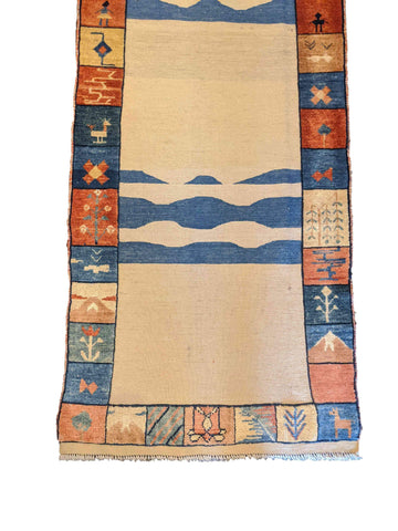 240 x 84 cm Nomadic kilim Persian Gabbeh Tribal Beige Rug - Rugoutlet