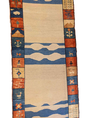 240 x 84 cm Nomadic kilim Persian Gabbeh Tribal Beige Rug - Rugoutlet