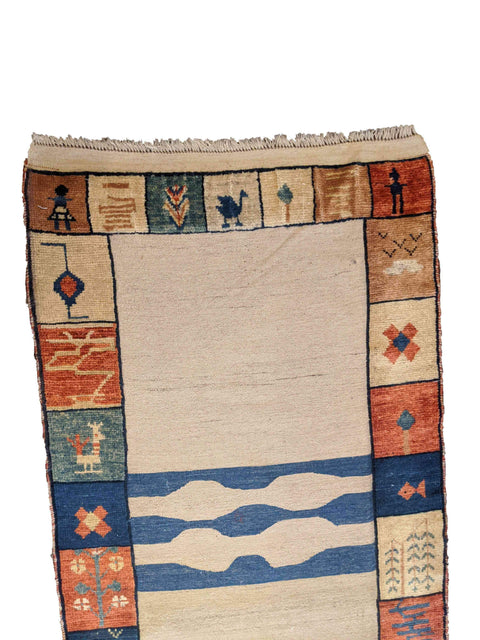 240 x 84 cm Nomadic kilim Persian Gabbeh Tribal Beige Rug - Rugoutlet