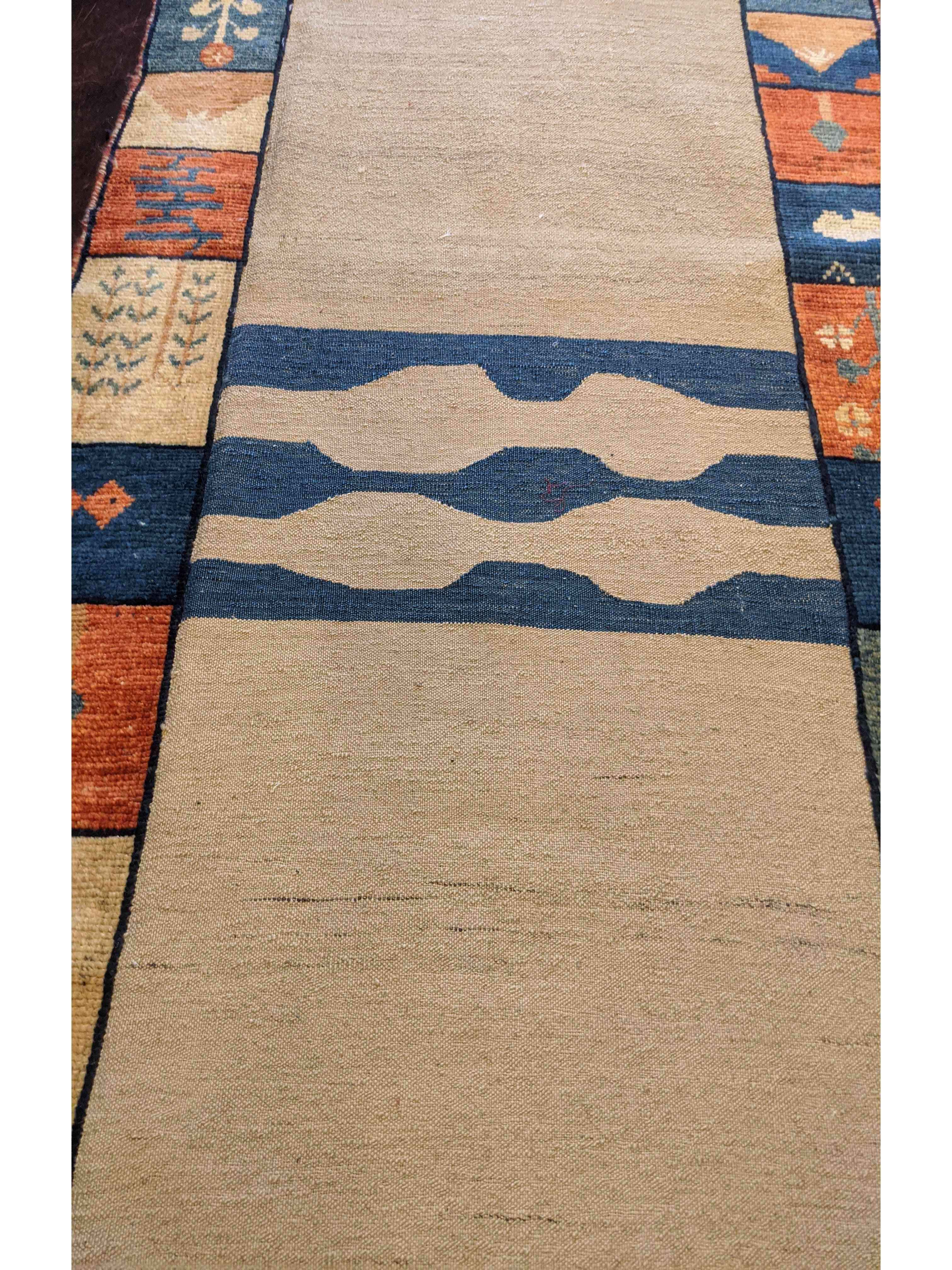 240 x 84 cm Nomadic kilim Persian Gabbeh Tribal Beige Rug - Rugmaster