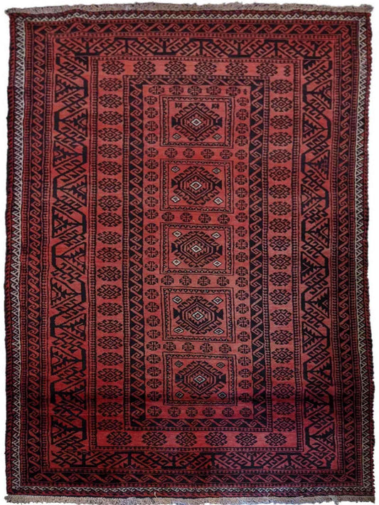 242 x 127 cm Fine Persian Baluch Traditional Red Rug - Rugmaster