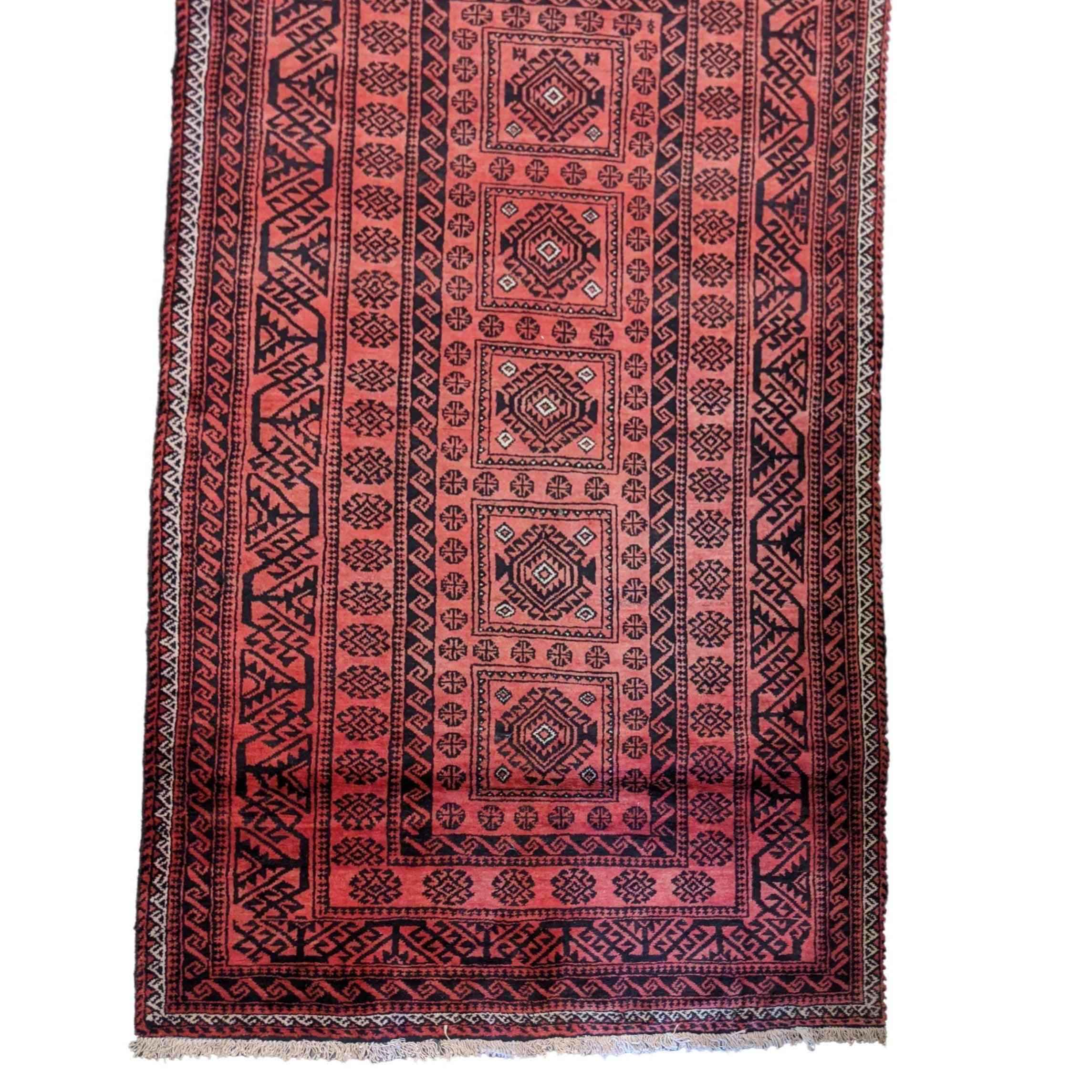 242 x 127 cm Fine Persian Baluch Traditional Red Rug - Rugmaster