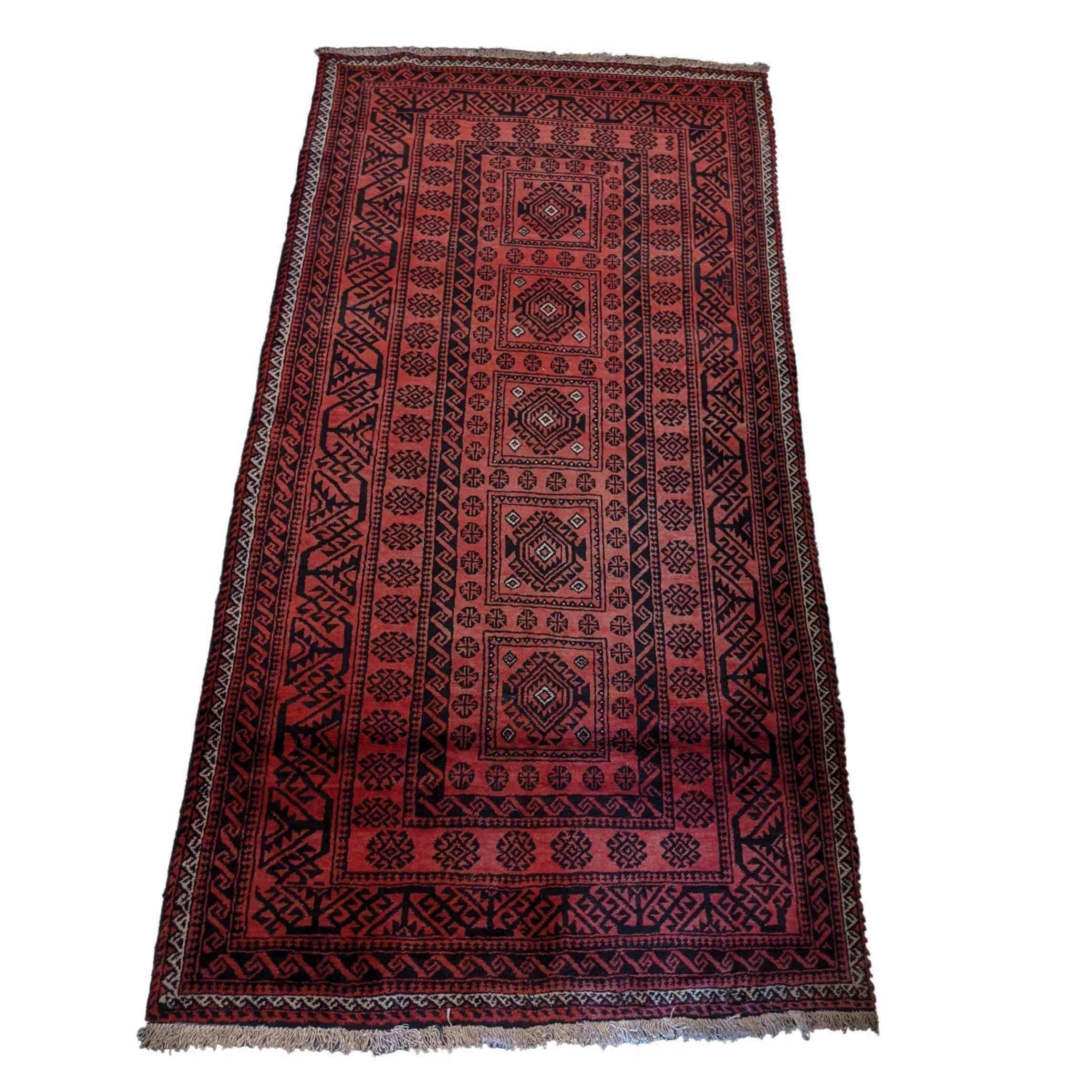 242 x 127 cm Fine Persian Baluch Traditional Red Rug - Rugmaster