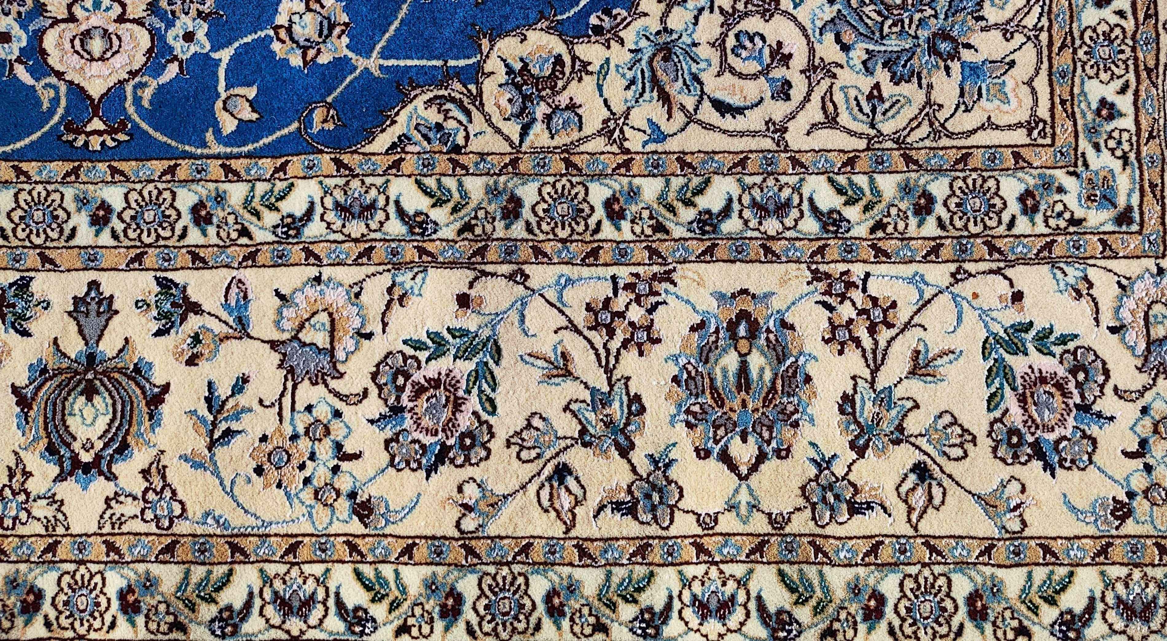 242 x 158 cm Fine Persian Nain Blue Floral Traditional Blue Rug - Rugoutlet