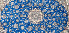 242 x 158 cm Fine Persian Nain Blue Floral Traditional Blue Rug - Rugmaster