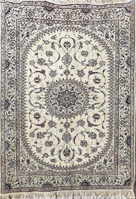 242 x 158 cm Persian Nain Floral Beige Traditional Beige Large Rug - Rugoutlet