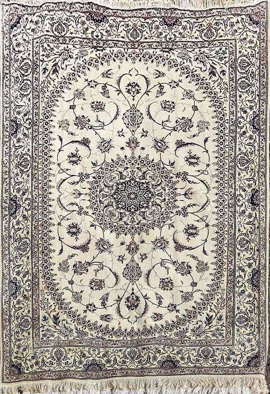 242 x 158 cm Persian Nain Floral Beige Traditional Beige Large Rug - Rugmaster