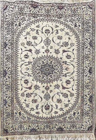 242 x 158 cm Persian Nain Floral Beige Traditional Beige Large Rug - Rugoutlet