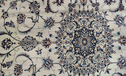242 x 158 cm Persian Nain Floral Beige Traditional Beige Large Rug - Rugoutlet