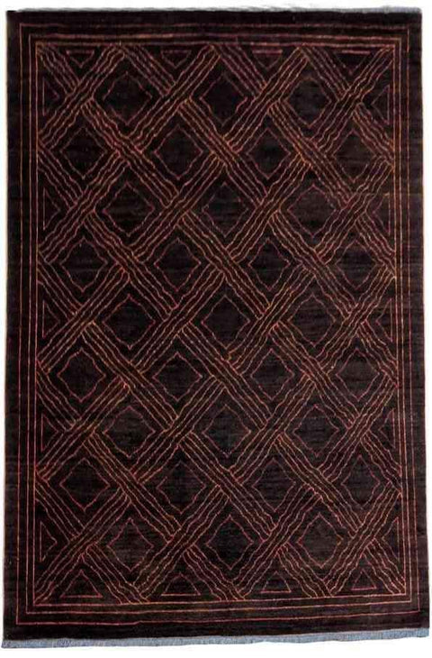 244 x 178 cm natural dye Handmade Geometric Brown Rug - Rugmaster
