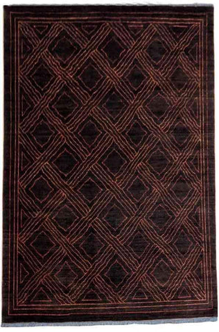 244 x 178 cm natural dye Handmade Geometric Brown Rug - Rugmaster