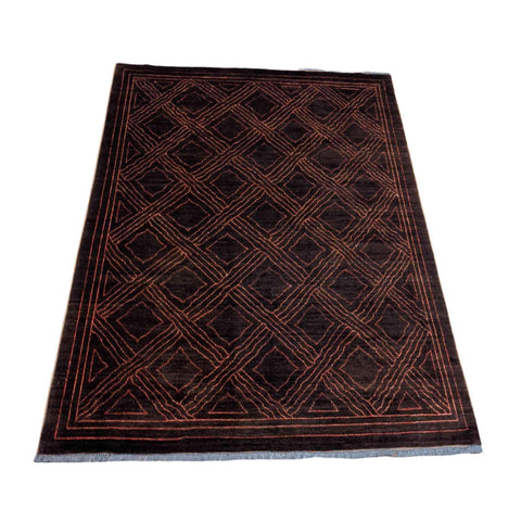244 x 178 cm natural dye Handmade Geometric Brown Rug - Rugmaster