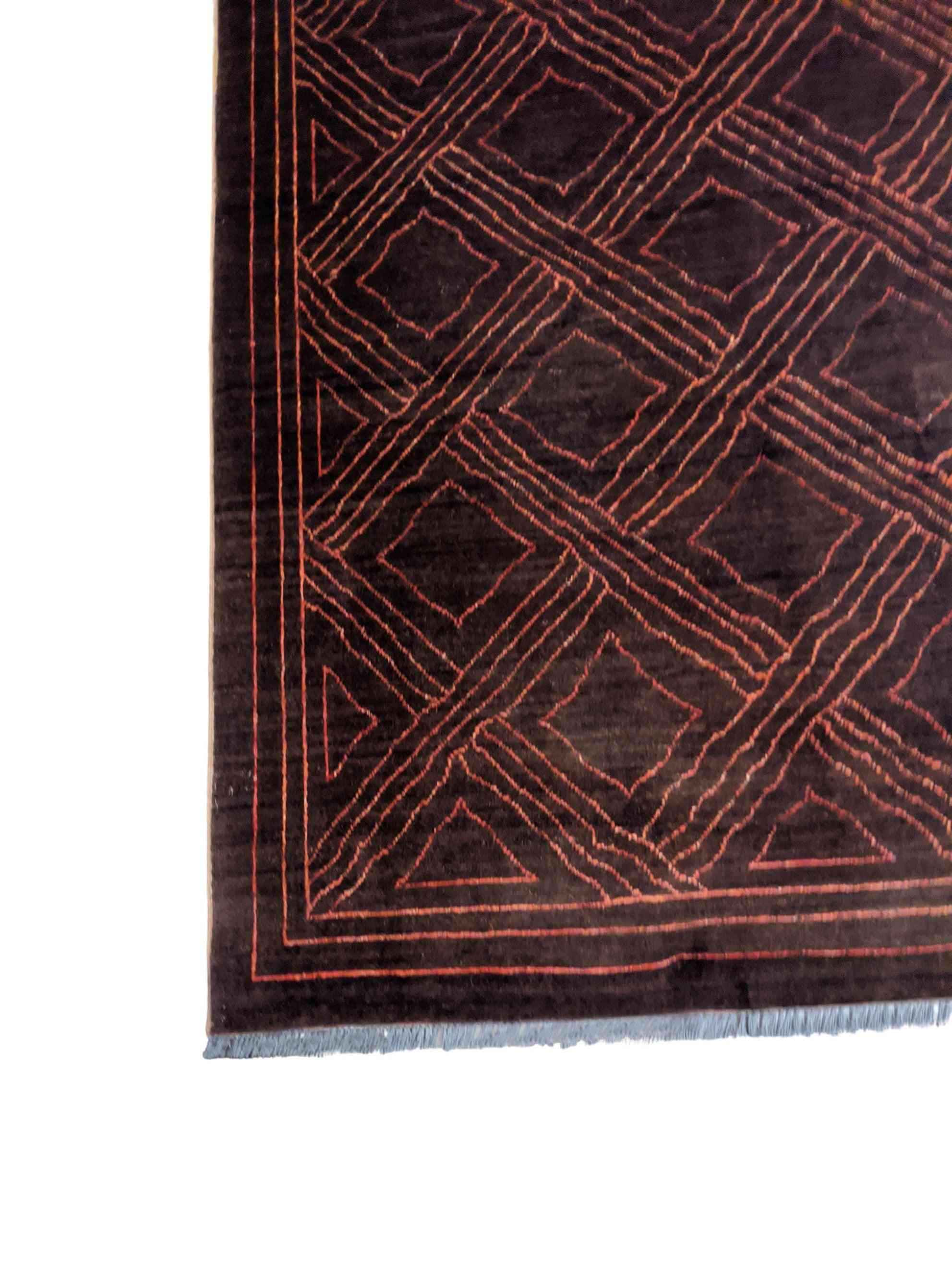 244 x 178 cm natural dye Handmade Geometric Brown Rug - Rugmaster