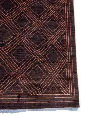 244 x 178 cm natural dye Handmade Geometric Brown Rug - Rugmaster