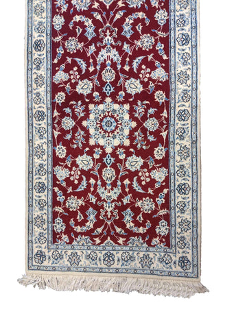 245 x 79 cm Fine nain silk and wool Traditional Red Rug - Rugoutlet