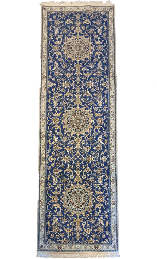 245 x 88 cm fine Persian Nain Traditional Blue Rug - Rugmaster