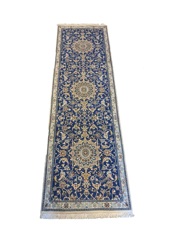 245 x 88 cm fine Persian Nain Traditional Blue Rug - Rugoutlet