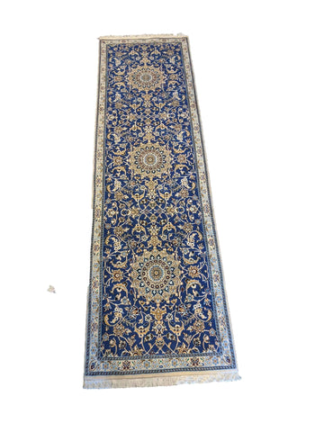 245 x 88 cm fine Persian Nain Traditional Blue Rug - Rugoutlet