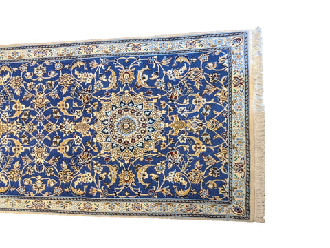 245 x 88 cm fine Persian Nain Traditional Blue Rug - Rugoutlet