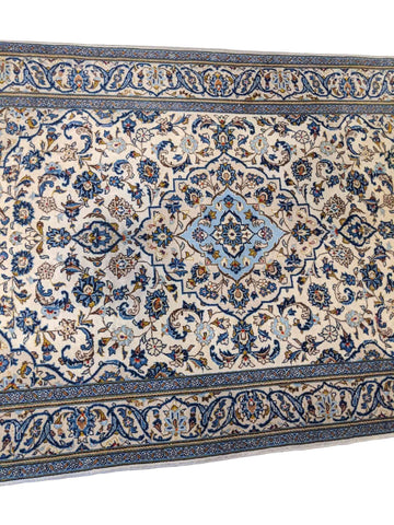 246 x 145 cm Kashan Traditional Beige Large Rug - Rugmaster