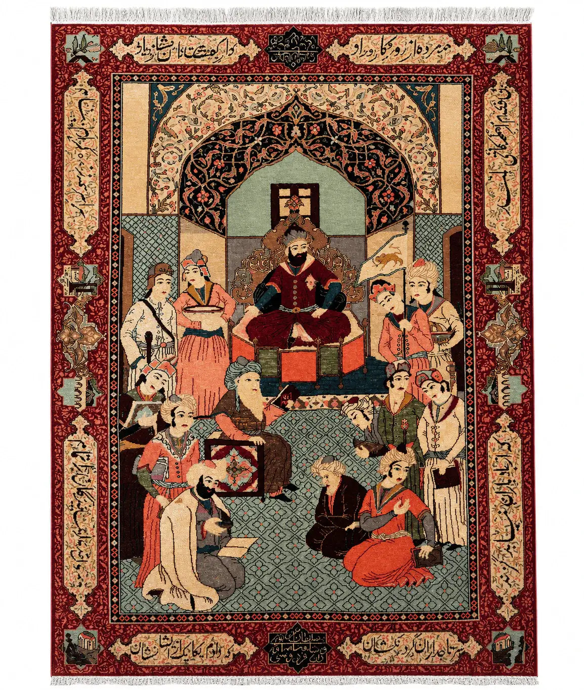 Persian Tabriz Handmade Silk Rug - Red & Beige Grey Red - 220 cm x 200 cm
