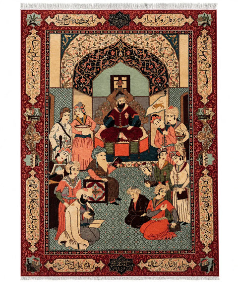 Persian Tabriz Handmade Silk Rug - Red & Beige Grey Red - 220 cm x 200 cm