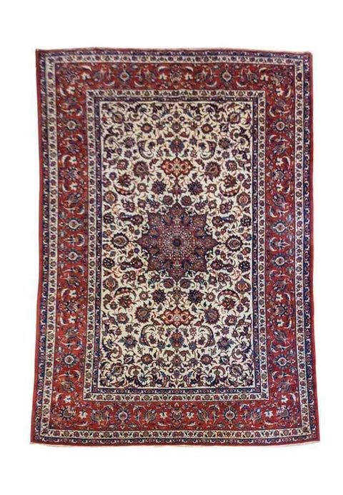 250 x 150 cm Old Fine Isfahan Traditional Red Rug - Rugoutlet