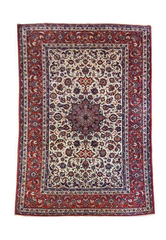 250 x 150 cm Old Fine Isfahan Traditional Red Rug - Rugoutlet