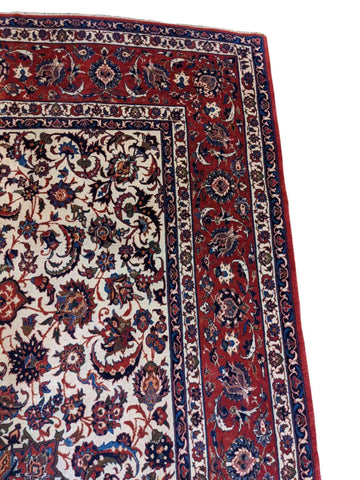 250 x 150 cm Old Fine Isfahan Traditional Red Rug - Rugmaster